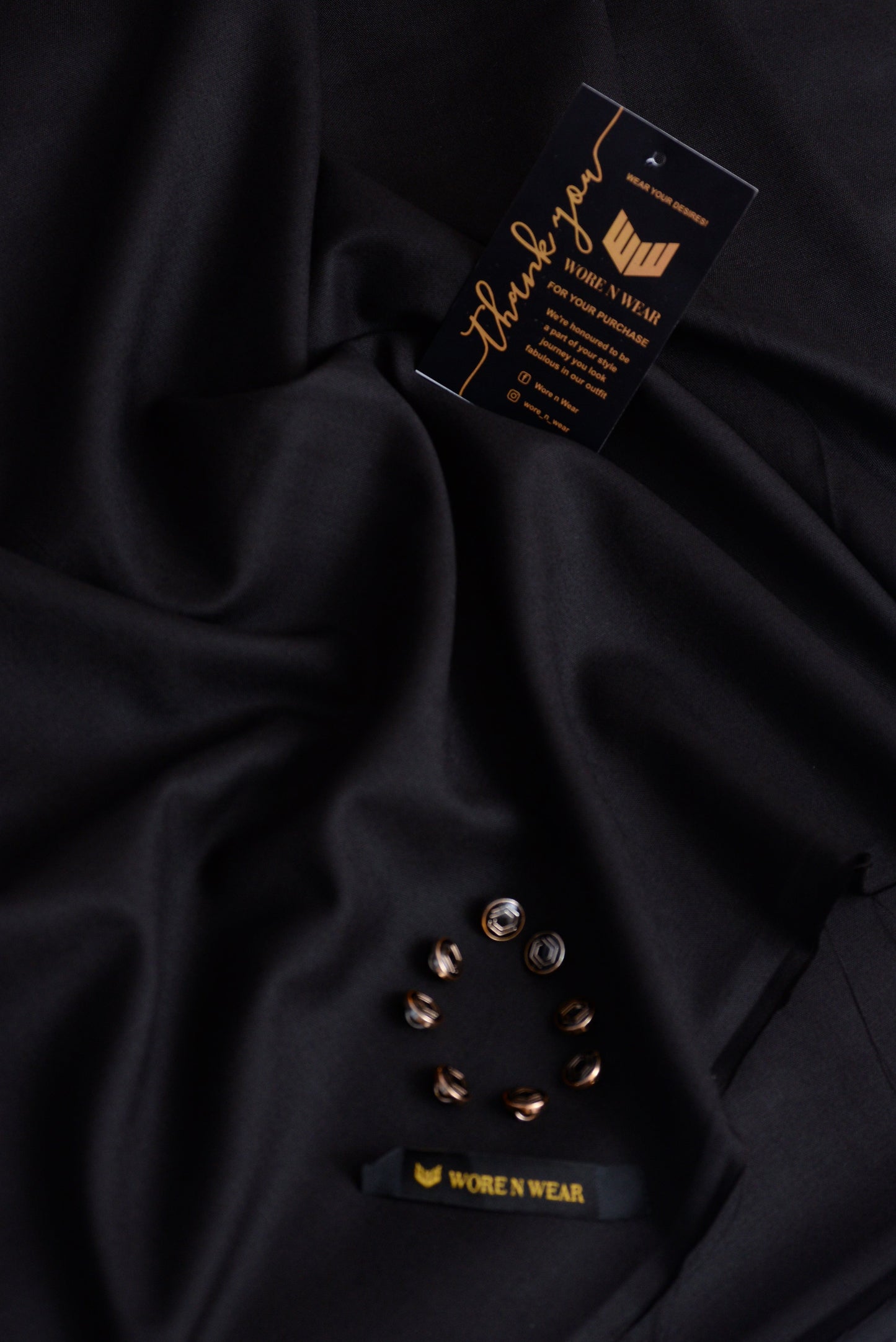 Signature Black Suit with 8 Golden Buttons and Brand Tag - Four Season Variety - Unstitched