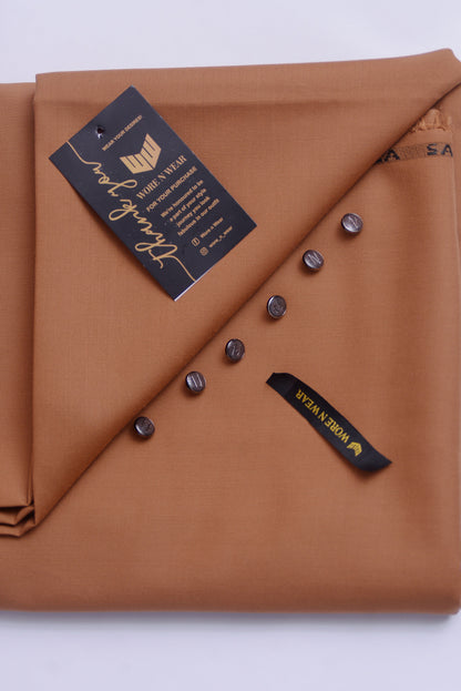 Caramel Brown Unstitched Suit with 8 Matte Black Buttons and Brand Tag - Four Season Variety