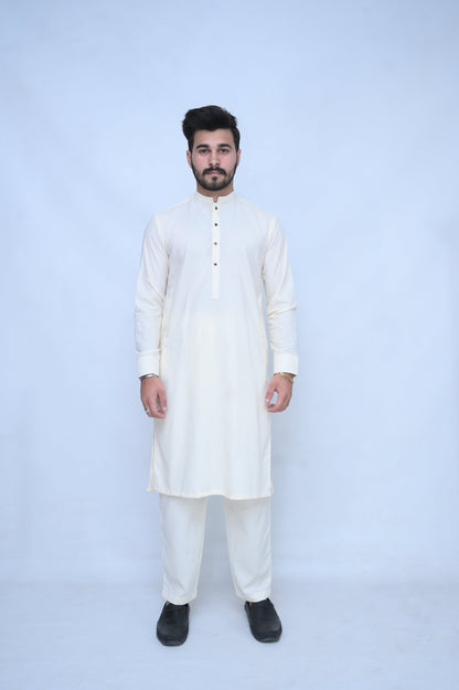 Classic Off white Stitched suit with self golden buttons - trouser