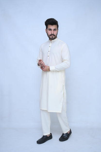 Classic Off white Stitched suit with self golden buttons - trouser