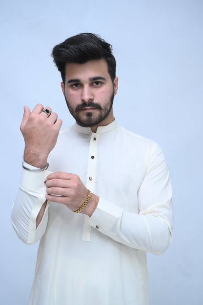 Classic Off white Stitched suit with self golden buttons - trouser