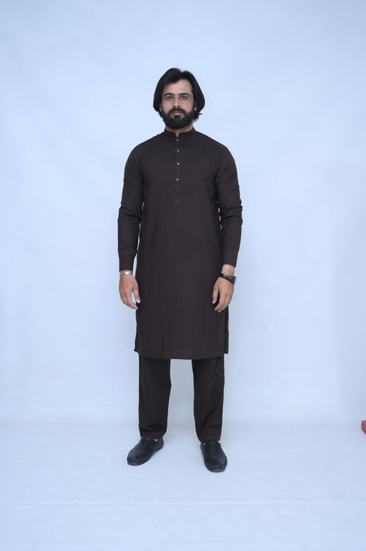 Brown Stitched Suit with Nawabi Trouser - Four Season Fabric