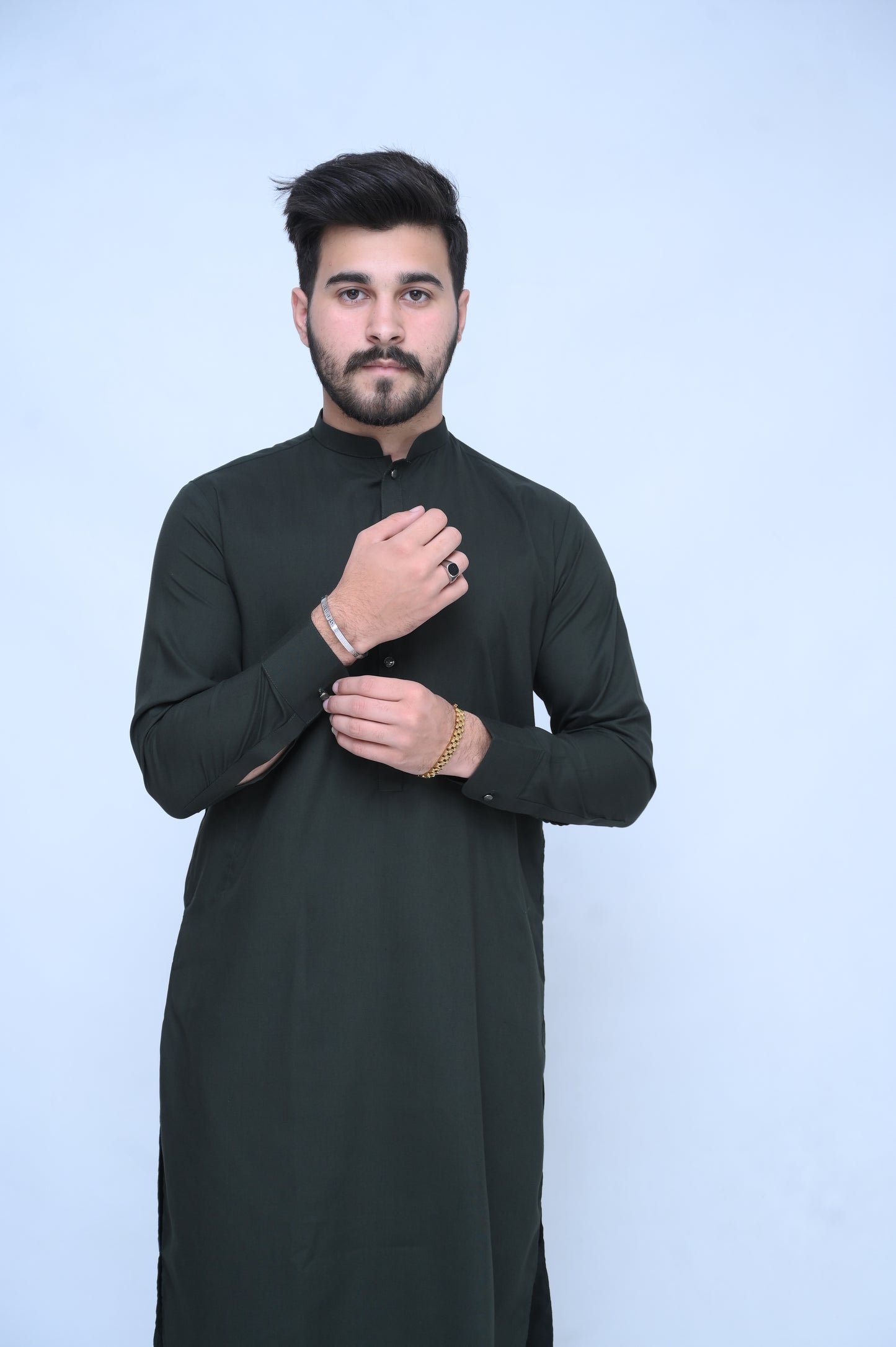 Regal Dark Green Stitched Suit with Premium Buttons