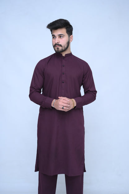 Shahi Maroon Stitched Suit with Trouser and Ban - Four Season Fabric