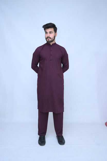 Shahi Maroon Stitched Suit with Trouser and Ban - Four Season Fabric