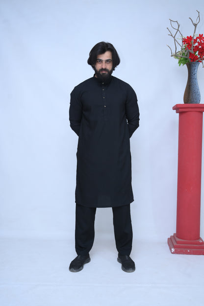 Majestic Black Stitched Suit with Trouser and Golden Buttons