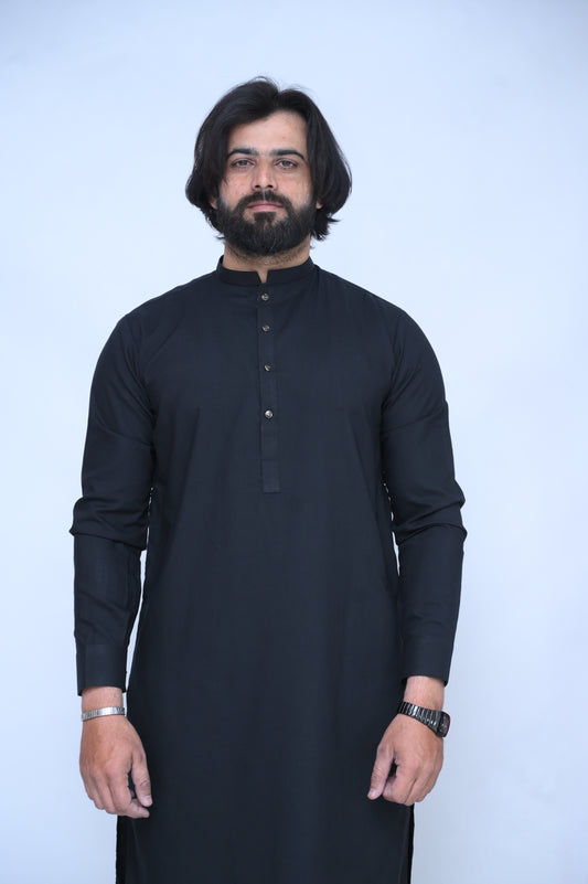 Majestic Black Stitched Suit with Trouser and Golden Buttons