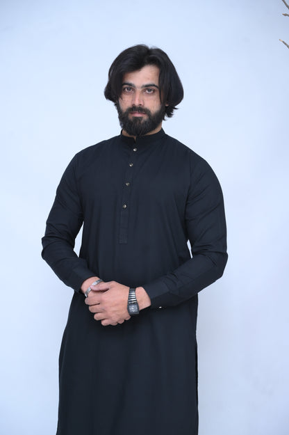 Majestic Black Stitched Suit with Trouser and Golden Buttons