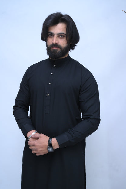 Majestic Black Stitched Suit with Trouser and Golden Buttons