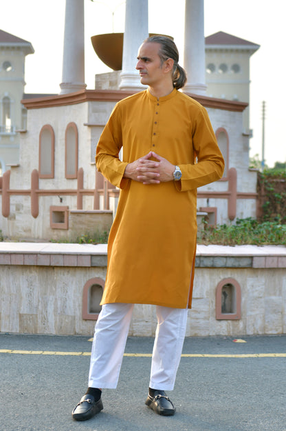 Mustard Yellow Kurta with wooden buttons
