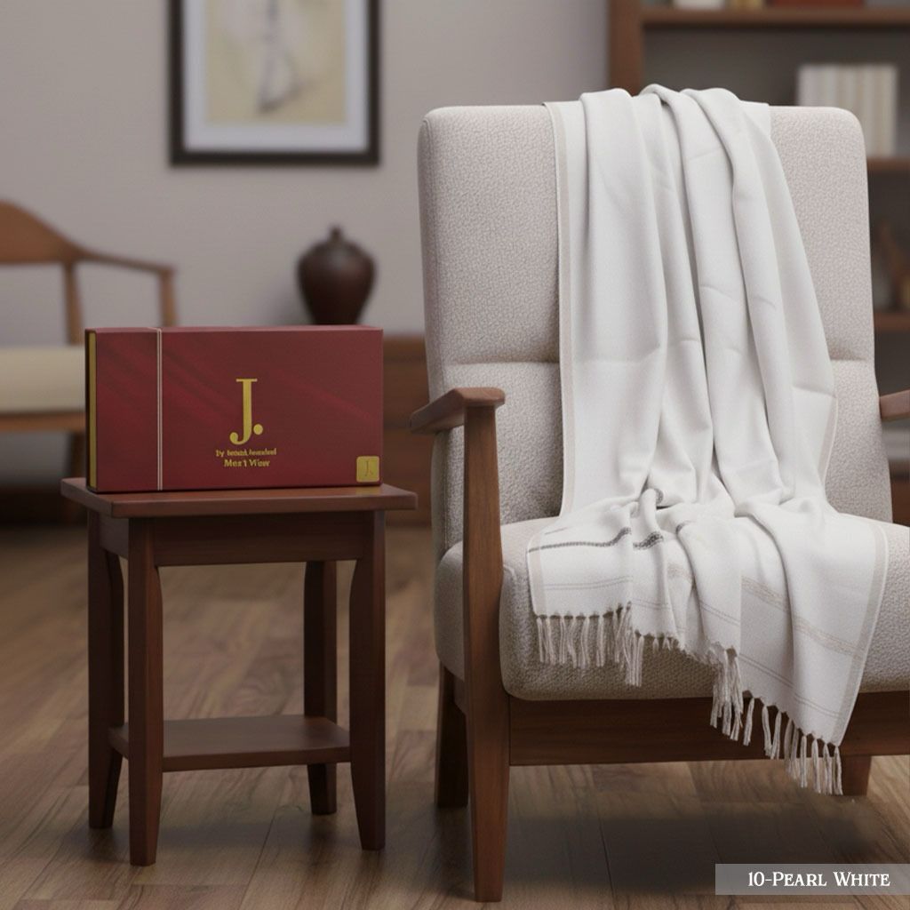 Men's Wool Shawl with Premium Gift Packaging - Pearl White