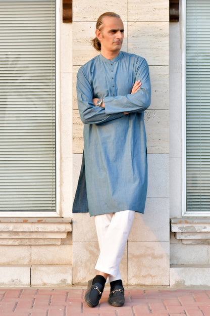 Ice Blue Kurta - Thread Embossed