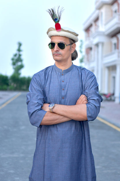 Silver Grey Kurta - Thread Embossed