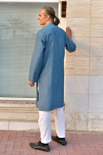 Ice Blue Kurta - Thread Embossed