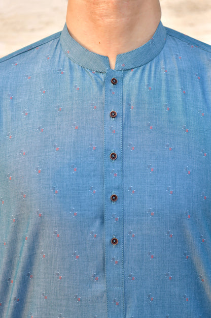 Ice Blue Kurta - Thread Embossed