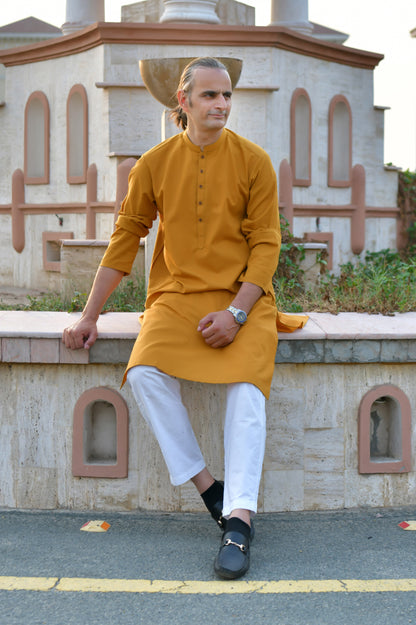 Mustard Yellow Kurta with wooden buttons
