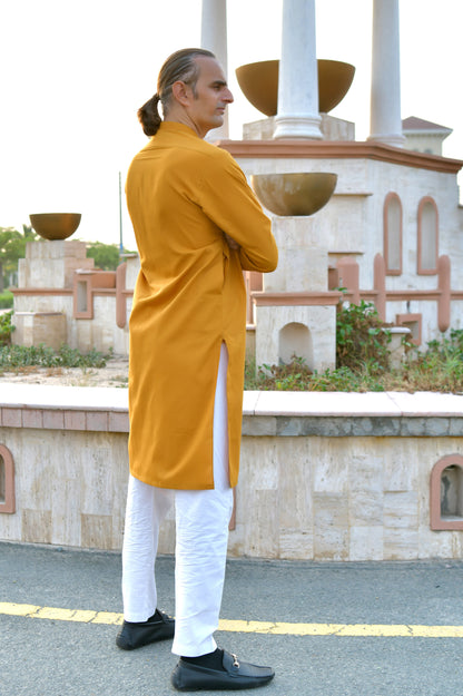Mustard Yellow Kurta with wooden buttons