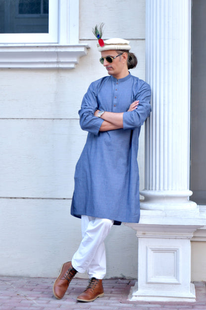 Silver Grey Kurta - Thread Embossed