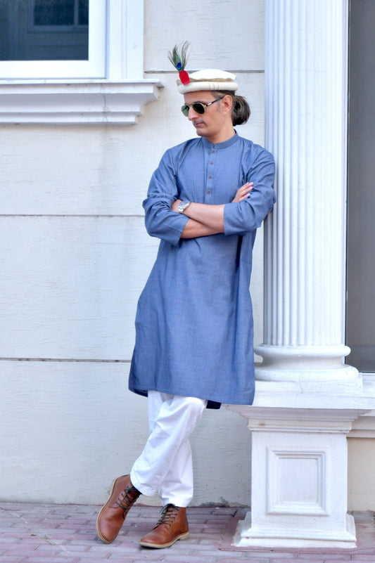 Silver Grey Kurta - Thread Embossed