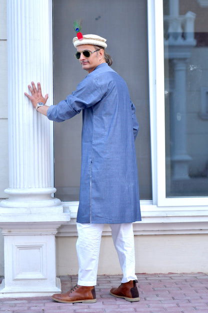 Silver Grey Kurta - Thread Embossed